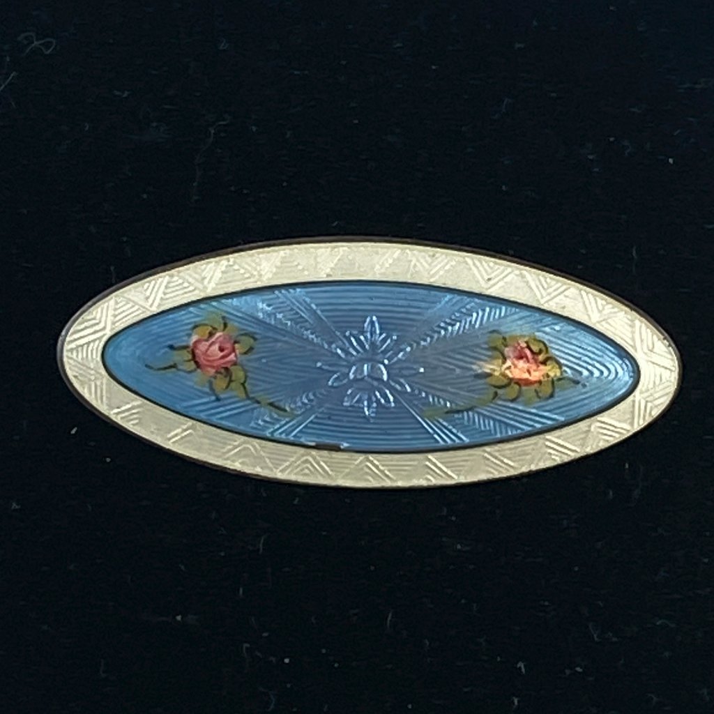 Vintage Antique Fabulous Hand Painted Sterling Silver Guilloche Enameled Brooch 124$